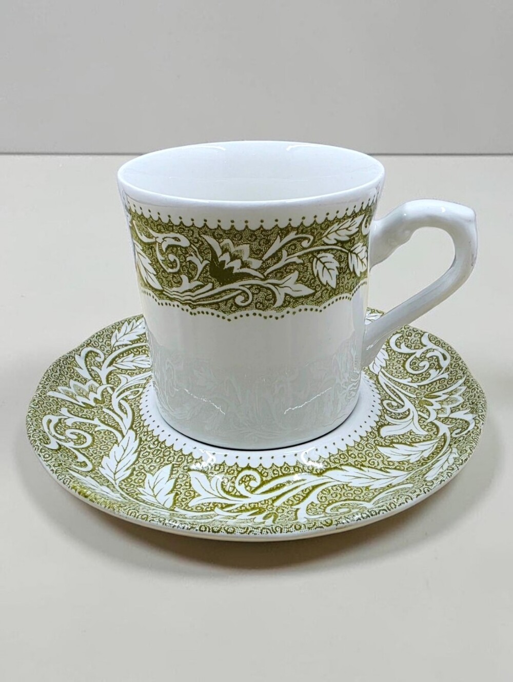 J & G Meakin Renaissance Green Pattern Cup & Saucer Set Made In England